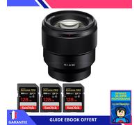 Sony FE 85mm f/1.8 + 3 SanDisk 128GB Extreme PRO UHS-II SDXC 300 MB/s + Ebook 'Devenez Un Super Photographe' - Objectif Sony FE pour Sony Hybride