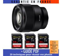 Sony FE 85mm f/1.8 + 3 SanDisk 64GB Extreme PRO UHS-II SDXC 300 MB/s + Guide PDF 20 techniques pour réussir vos photos