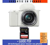 Sony ZV-E10 + 16-50mm Blanc + 1 SanDisk 64GB Extreme PRO UHS-I SDXC 170 MB/s + Guide PDF ""20 TECHNIQUES POUR RÉUSSIR VOS PHOTOS