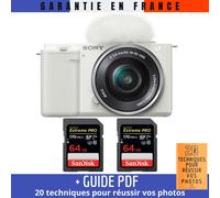 Sony ZV-E10 + 16-50mm Blanc + 2 SanDisk 64GB Extreme PRO UHS-I SDXC 170 MB/s + Guide PDF ""20 TECHNIQUES POUR RÉUSSIR VOS PHOTOS