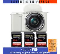 Sony ZV-E10 + 16-50mm Blanc + 3 SanDisk 128GB Extreme PRO UHS-I 170 MB/s + Guide PDF ""20 TECHNIQUES POUR RÉUSSIR VOS PHOTOS