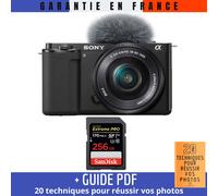 Sony ZV-E10 + 16-50mm Noir + 1 SanDisk 256GB Extreme PRO UHS-I SDXC 170 MB/s + Guide PDF 20 techniques pour réussir vos photos