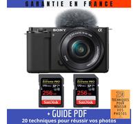 Sony ZV-E10 + 16-50mm Noir + 2 SanDisk 256GB Extreme PRO UHS-I SDXC 170 MB/s + Guide PDF 20 techniques pour réussir vos photos