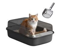 Soo & Na | Bac à Litière Chat XXL avec Pelle, Design Moderne Anti-Projection, Gris, Installation Facile par Clips, 51x35x19cm, Idéal pour Grands Chats et Intérieurs Élégants (Noir Sidéral)