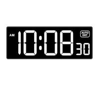 Soobest Horloge murale numérique LED avec secondes, prise horloge électrique automatique DST variateur LED grand écran 25,4 cm (blanc)