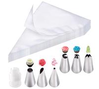 Soodyoow 100 Pcs Poches à Douilles, Comprenant 6 Douilles en Inox,1 Adaptateur, Poches à Pâtisserie Jetables, Poche a Douille Patisserie pour Deco Gateau, Cupcake, Pâtisserie