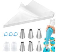 soodyoow 100 Poches à Douille Patisserie, Poches à Douille Jetables, 6 Douilles en INOX, 2 Adaptateurs, 3 Élastiques Supérieurs pour Poche à Douille, Fournitures de Décoration de Gâteaux de Biscuits