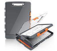 Sooez Clearview Presse-papiers avec 2 rangements, tableaux à clip robustes de 21,6 x 27,9 cm avec rangement, porte-bloc effaçable à sec avec porte-stylo et charnière véritable, étui en plastique haute