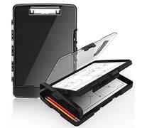 Sooez Porte-bloc original avec 2 compartiments de rangement et porte-stylo, planches à clip robustes de 21,6 x 27,9 cm avec double rangement, porte-bloc Clearview effaçable à sec avec véritable