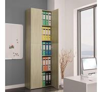 SooIarix Armoire de bureau en chêne Sonoma 60 x 32 x 190 cm avec 5 compartiments et 2 portes, armoire de classement pour bureau, gestion du bureau à domicile, rangement pratique et étagère
