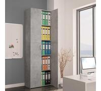 SooIarix Armoire de bureau gris béton 60 x 32 x 190 cm en bois avec 5 compartiments, 2 portes, armoire de classement pour bureau à domicile, bureau et administration, rangement de fichiers et