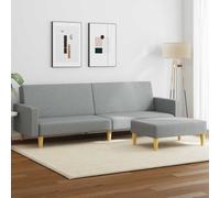 SooIarix Canapé-lit 2 places avec repose-pieds, gris clair, housse en tissu, dossier réglable, cadre en bois robuste, convertible en lit, idéal pour chambre d'amis, 220 x 84,5 x 69 cm