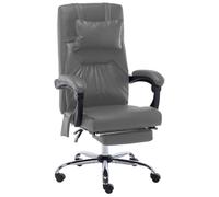 SooIarix Chaise de bureau massante en cuir synthétique anthracite ergonomique avec coussin de nuque et repose-pieds, réglable en hauteur, dossier inclinable, roulettes en nylon, charge jusqu'à 110 kg