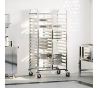SooIarix Chariot à plateau en acier inoxydable 75 x 55 x 162,5 cm avec 32 bacs GN 1/1, chariot de cuisine flexible avec roulettes à 360° et freins de stationnement, chariot de service pour gastronomie