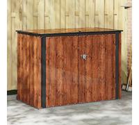 SooIarix Coffre de rangement de jardin en acier marron 151,5 x 82 x 110,5 cm avec verrouillage, espace de rangement spacieux pour abri de jardin, salle à outils, boîte à vélo, abri résistant aux