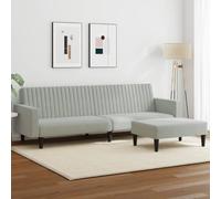 SooIarix Ensemble de canapé 2 pièces en velours gris clair, canapé-lit avec tabouret, 220 x 84,5 x 69 cm, dossier réglable, pour salon, chambre d'amis