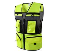 Sooiy Gilet de sécurité réfléchissant avec Poches Multipoches de sécurité réfléchissante pour Gilet de sécurité pour Entrepreneur, Gilet Orange/Jaune,Green,L