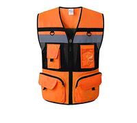 Sooiy Gilet de sécurité réfléchissant avec Poches Multipoches de sécurité réfléchissante pour Gilet de sécurité pour Entrepreneur, Gilet Orange/Jaune,Orange,M