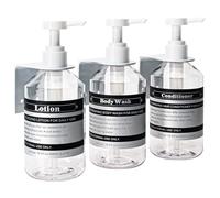 Sookdeo Bouteille distributrice pour Salle de Bain et Cuisine Rechargeable pour shampoing, après-shampoing, Savon à Vaisselle, Lotion, Huile, Savon de Douche avec Pompe, 17 oz, 500 ML, Lot de 3