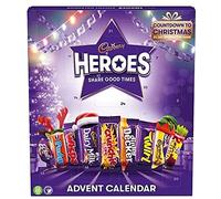 Soolar Cadbury Heroes Calendrier de l'Avent chocolat 230 g avec une carte de vœux de Noël gratuite - Compte à rebours jusqu'à Noël 24 - Jeu interactif - Noël familial 2021, bleu