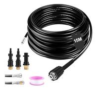 SOONHUA 15m Tuyau Déboucheur Canalisation Haute Pression, 210 bar Kit Furet Professional compatible avec Karcher K2- K7, Lavor, Bosch, Parkside Pour un Nettoyage Facile des Tuyaux et Éviers Obstrués