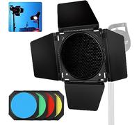 Soonpho BD-04 Barn Door Porte de Grange en métal et Grille en nid d'abeille et 4 filtres en Gel pour réflecteur Standard Bowens Mount,Compatible avec GODOX LED Video Light pour NEEWER Amaran Aputure