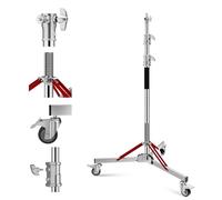 Soonpho WS-300 Pro Light Stand 100% Acier Inoxydable Pied de lumière C avec roulettes et Potence,Metal Heavy C-Stand Poids Lourd Hauteur Max. 300 cm (9,84 Pieds) pour réflecteurs,monolampes