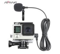 SOONSUN boîtier de boîtier squelette boîtier de protection ouvert latéral + câble de Microphone externe pour GoPro Hero 3 3 + 4 pour Go Pro accessoires