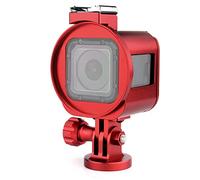 SOONSUN Boîtier squelette en aluminium pour GoPro Hero5 Session Hero 4 Session Coque de protection solide en métal épais avec bouchon d'objectif et clé à vis - Rouge