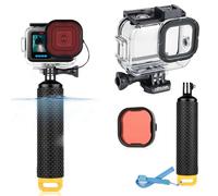SOONSUN Housse étanche et poignée pour GoPro Hero 13 12 11 10 9 Noir | Boîtier de protection sous-marine de 50 m avec poignée flottante et filtre rouge, accessoires de plongée sous-marine