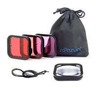SOONSUN Lot de 4 filtres de plongée pour boîtier étanche officiel pour GoPro Hero 7 6 5 noir - Rouge, rouge clair, magenta, 5 filtres macro gros plan - Correction de couleur pour photographie et vidéo