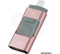 SOONTEC 256 GB 3.0 Clé USB Mémoire 3 en 1 MICRO USB / USB / Lightning pour caméscope, appareil photo, lecteur MP3, iPhone, Samsung, (Rosé)