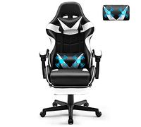 Soontrans Chaise Gaming Massante Ergonomique Fauteuil Gamer avec Serre-tête & Support Lombaire Massage & Appui-tête & Repose-Pied, Chaise Gamer pour Youtube Livestreaming PlayStation Xbox (Blanc)