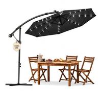 Soontrans Parasol déporté avec éclairage LED, ombre libre pour salon et soirée d'été à l'extérieur, parasol inclinable, commande à manivelle et avec support, en aluminium, anthracite, φ 330 cm avec