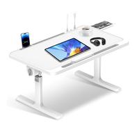 Soontrans Plateau de Lit 60 x 40 CM, Table de lit, Réglable en Hauteur et Angle, Pliable, Support Ordinateur Portable Lit avec Tablette Support, Tiroir, pour Canapé, Sol, étude (Blanc Chaud)