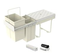 Soontrans Poubelle de cuisine, encastrable, avec 2 poubelles extensibles de 10 l et 1 de 20 l, rails télescopiques, poubelle sous évier, en acier et plastique, blanche