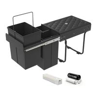 Soontrans Poubelle de cuisine, encastrable, avec 2 poubelles extensibles de 10 l et 1 de 20 l, rails télescopiques, poubelle sous évier, en acier et plastique, noire
