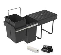 Soontrans Poubelle de cuisine, encastrable, avec 2 poubelles extensibles de 20 l, rails télescopiques, poubelle sous évier, en acier et plastique, noire