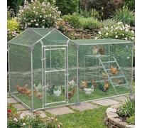 Soontrans Poulailler combiné 2 x 1 x 1,5 m avec enclos pour la retraite et les jeux, en acier galvanisé, bâche de toit, grillage métallique et porte, enclos à poules pour jardin