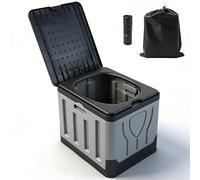 Soontrans Toilette Portable avec Couvercle, Toilette Camping Robuste Charge 100kg, Toilette de Camping pour Voyage en Voiture, Randonnée, Urgences Famille, 33 x 27 x 30 cm, Noir Grisé
