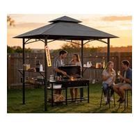 Soontrans Tonnelle de barbecue, avec 2 étagères latérales, 5 crochets et 1 panier de rangement latéral, espace de barbecue couvert, protection anti-flamme, double évacuation de fumée, 244 x 151 x 260