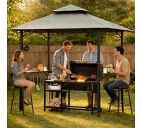 Soontrans Tonnelle de barbecue, avec 2 étagères latérales et 5 crochets, espace de barbecue couvert pour jardin, protection anti-flamme, double évacuation de fumée, 244 x 151 x 260 cm, tonnelle de