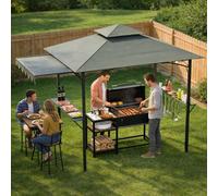 Soontrans Tonnelle de barbecue, avec toit latéral, 2 étagères latérales et 5 crochets, espace de barbecue couvert pour jardin, protection anti-flamme, double évacuation de fumée, 244 x 151 x 260 cm
