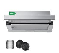 Soonye Hotte Aspirante 60cm Tiroir Téléscopique, 400m³/h,Recyclage ou Evacuation,Filtres Charbon Inclus,Hotte Cuisine,Inox Argent