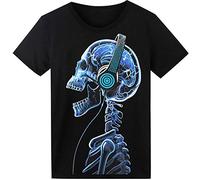 SOOOEC LED T-Shirt Son activé Lumineux Shirt pour Party Hiphop Halloween Cosplay Cadeau d'anniversaire,L,Noir-Casque Crâne