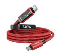 SooPii Câble de charge USB C PD 240W, charge ultra-rapide avec écran LED à 3 effets de poursuite,Câble USB C vers USB C pour iPhone 16/15, MacBook, iPad, Galaxy S25/S24, 1,2m, Rouge