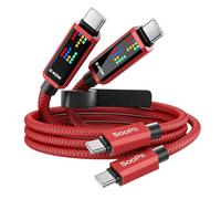 SooPii Câble de charge USB C PD 240W, charge ultra-rapide avec écran LED à 3 effets de poursuite,Câble USB C vers USB C pour iPhone 16/15, MacBook, iPad, Galaxy S25/S24, 1,2m,2pièces,Rouge