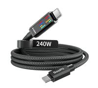 SooPii Câble de charge USB-C PD 240W, charge ultra-rapide avec écran LED à 3 effets de poursuite,Câble USB C vers USB C pour iPhone 16/15, MacBook, iPad, Galaxy S25/S24, 1,2m, Noir