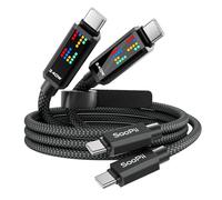 SooPii Câble de charge USB C PD 240W, charge ultra-rapide avec écran LED à 3 effets de poursuite,Câble USB C vers USB C pour iPhone 16/15, MacBook, iPad, Galaxy S25/S24, 1,2m,2pièces, Noir