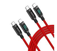 SooPii Câble USB C, 100W Câble Type C en Charge Rapide Nylon Tressé avec affichage LED pour Huawei P40, P30, P20 Lite, Mate 40/30/20/20 Pro(Rouge, 3m 2Pack)